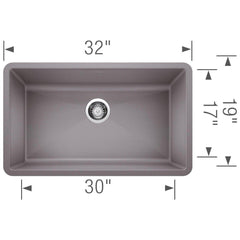 BLANCO BLANCO 440148 Precis 32 x 19 in. No Hole Granite Composite Single Bowl Undermount Kitchen Sink in Metallic Gray