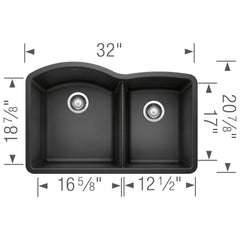 BLANCO Blanco 440179 Diamond 32 x 20-27/32 in No Hole Composite Double Bowl Undermount Kitchen Sink in Anthracite