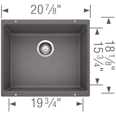 BLANCO BLANCO 519049 Precis 20-87/100 x 18-11/100 in. No Hole Composite Single Bowl Undermount Kitchen Sink in Cinder