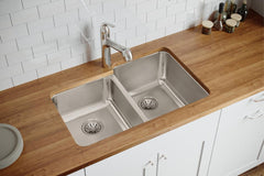 ELKAY Elkay ELUH3120L Lustertone Classic Stainless Steel 31-1/4 x 20-1/2 x 9-7/8 Offset Double Bowl Undermount Sink