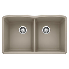 BLANCO BLANCO 441286 Diamond 32 x 19-1/4 in. No Hole Composite Double Bowl Undermount Kitchen Sink in Truffle