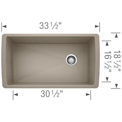BLANCO BLANCO 441765 Diamond 32-1/2 x 18-1/2 in. No-Hole Composite Single Bowl Undermount Kitchen Sink in Truffle