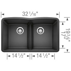 BLANCO Blanco 442075 Diamond Equal Double Bowl Kitchen Sink with Low Divide - Anthracite