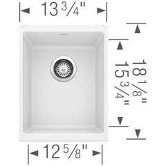 BLANCO BLANCO 513422 Precis 13-39/50 x 18-11/100 No Hole Composite Single Bowl Undermount Kitchen Sink in White