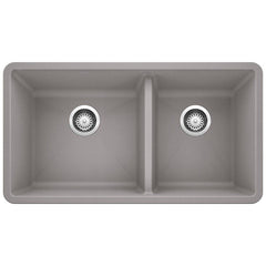 BLANCO BLANCO 441130 Precis 33 x 18 in. No Hole Composite Double Bowl Undermount Kitchen Sink in Metallic Gray