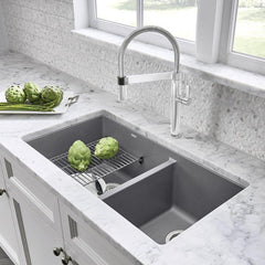 BLANCO BLANCO 441130 Precis 33 x 18 in. No Hole Composite Double Bowl Undermount Kitchen Sink in Metallic Gray