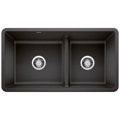 BLANCO BLANCO 442525 Precis 33 x 18 in. No Hole Composite Double Bowl Undermount Kitchen Sink in Anthracite