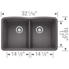 BLANCO BLANCO 441470 Diamond Equal Double Bowl Kitchen Sink - Cinder