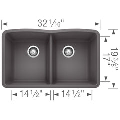 BLANCO BLANCO 441470 Diamond Equal Double Bowl Kitchen Sink - Cinder