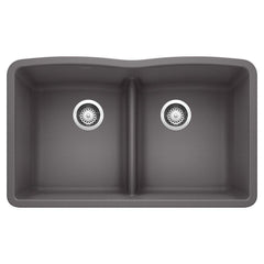 BLANCO BLANCO 442071 Diamond Equal Double Bowl Kitchen Sink with Low Divide - Cinder