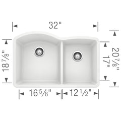 BLANCO BLANCO 440180 Diamond 32 x 20-27/32 in. No Hole Composite Double Bowl Undermount Kitchen Sink in White