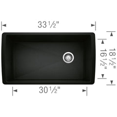 BLANCO BLANCO 442916 Diamond 33-1/2 x 18-1/2 in No Hole Granite Composite Single Bowl Undermount Kitchen Sink in Coal Black