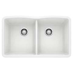 BLANCO BLANCO 440185 Diamond 32 x 19-1/4 in No Hole Composite Double Bowl Undermount Kitchen Sink in White