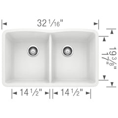 BLANCO BLANCO 440185 Diamond 32 x 19-1/4 in No Hole Composite Double Bowl Undermount Kitchen Sink in White