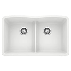 BLANCO BLANCO 442074 Diamond 32 x 19-1/4 in. No Hole Composite Double Bowl Undermount Kitchen Sink in White