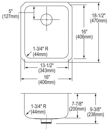 ELKAY Elkay ELUH1418 Lustertone Classic Stainless Steel 16-1/2 x 20-1/2 x 7-7/8 Single Bowl Undermount Sink