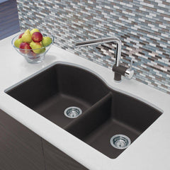 BLANCO BLANCO 440177 Diamond 32 x 20-27/32 in No Hole Composite Double Bowl Undermount Kitchen Sink in Cafe Brown