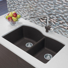 BLANCO BLANCO 440177 Diamond 32 x 20-27/32 in No Hole Composite Double Bowl Undermount Kitchen Sink in Cafe Brown