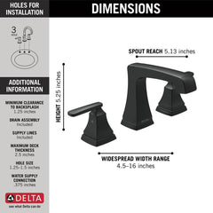 DELTA FAUCET Delta Faucet 3564-BLMPU-DST Ashlyn Two Handle Widespread Lavatory Faucet - Metal Pop-Up