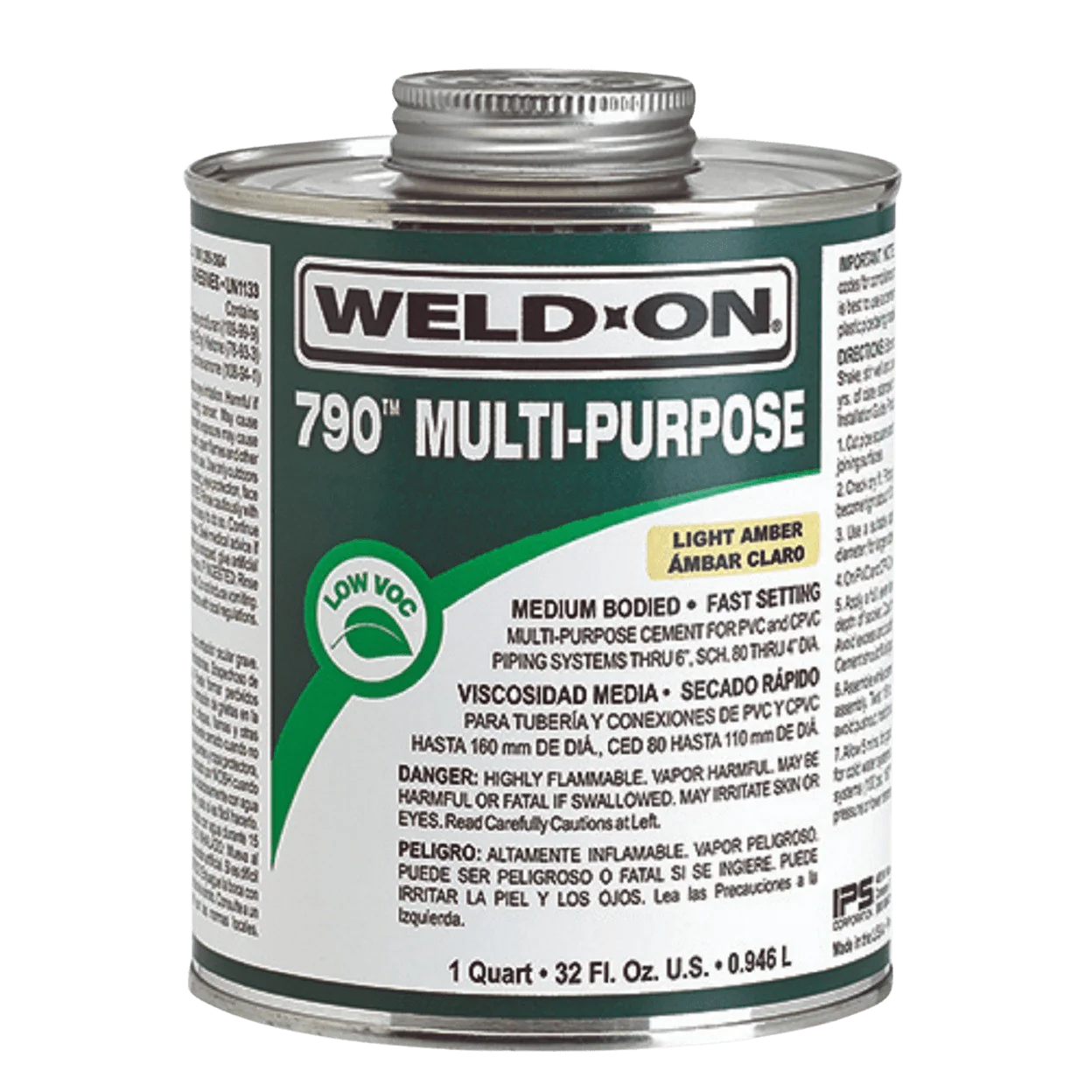 IPS CORPORATION IPS Corporation 10260 Weld-On 790 Medium Bodied All-Purpose Solvent Cement 1/4 Pt Metal Can Clear to Light Amber