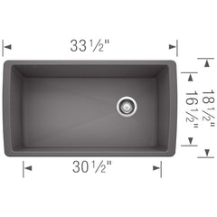 BLANCO BLANCO 441764 Diamond 32-1/2 x 18-1/2 in. No-Hole Composite Single Bowl Undermount Kitchen Sink in Cinder
