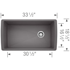 BLANCO BLANCO 441764 Diamond 32-1/2 x 18-1/2 in. No-Hole Composite Single Bowl Undermount Kitchen Sink in Cinder
