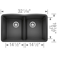 BLANCO BLANCO 440184 Diamond 32 x 19-1/4 in. No Hole Composite Double Bowl Undermount Kitchen Sink in Anthracite