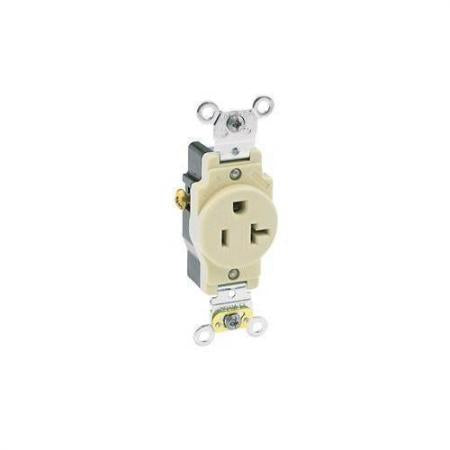 LEVITON Leviton 5351-I 125 Volt 20 Amp 2-Pole 3-Wire NEMA 5-20R 1 Hp Ivory Thermoplastic Nylon Straight Blade Receptacle