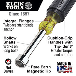 KLEIN TOOLS Klein 630-1/4M Magnetic Tip Nut Driver 1/4 in Drive 6-3/4 in OAL