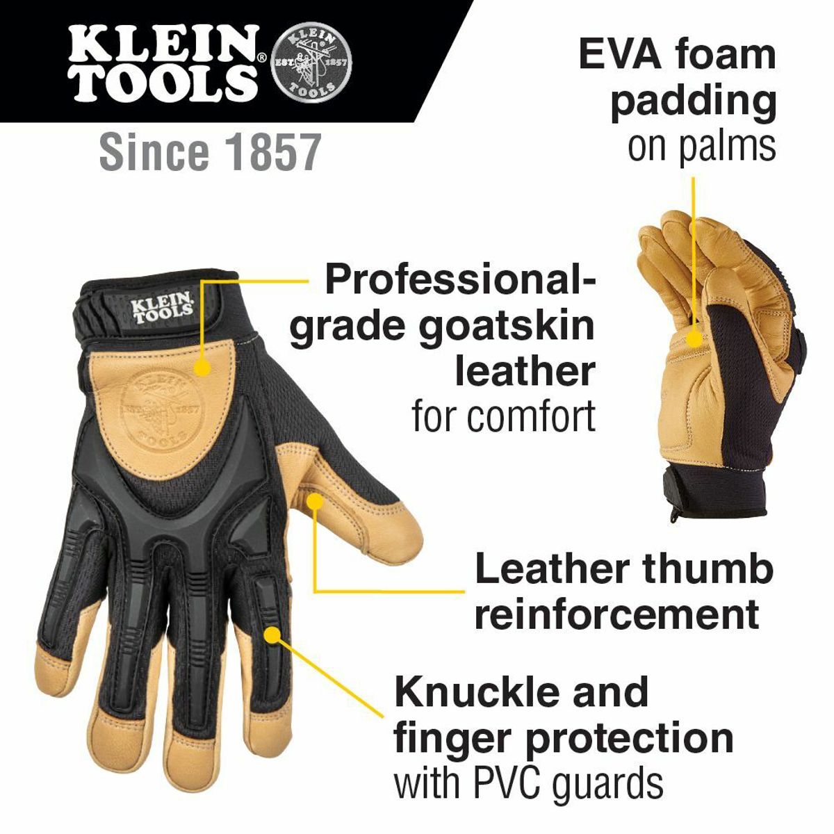 KLEIN TOOLS Klein Tools 60188 Leather Work Gloves, Large, Pair