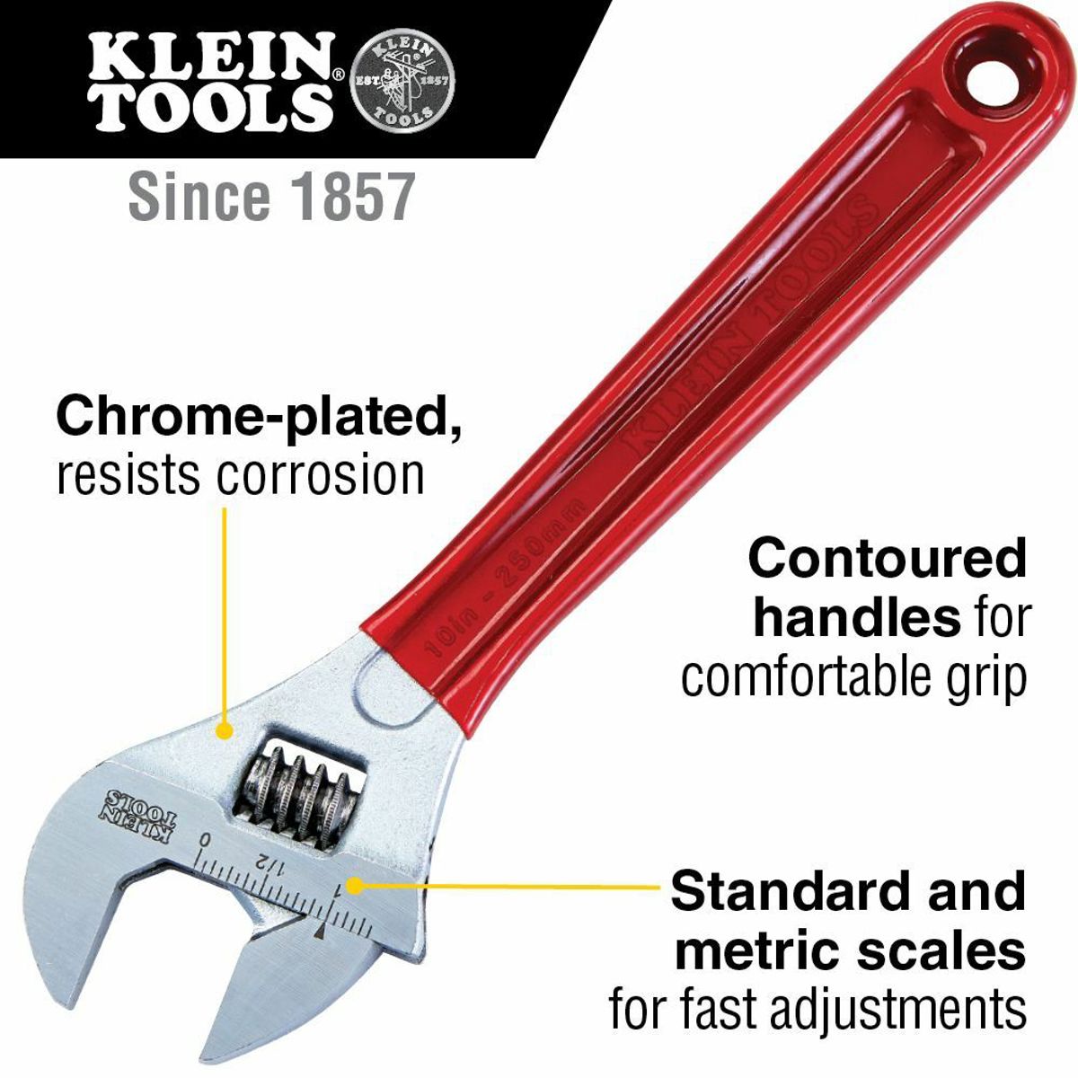 KLEIN TOOLS Klein D507-10 Adjustable Wrench Extra Capacity 10-Inch