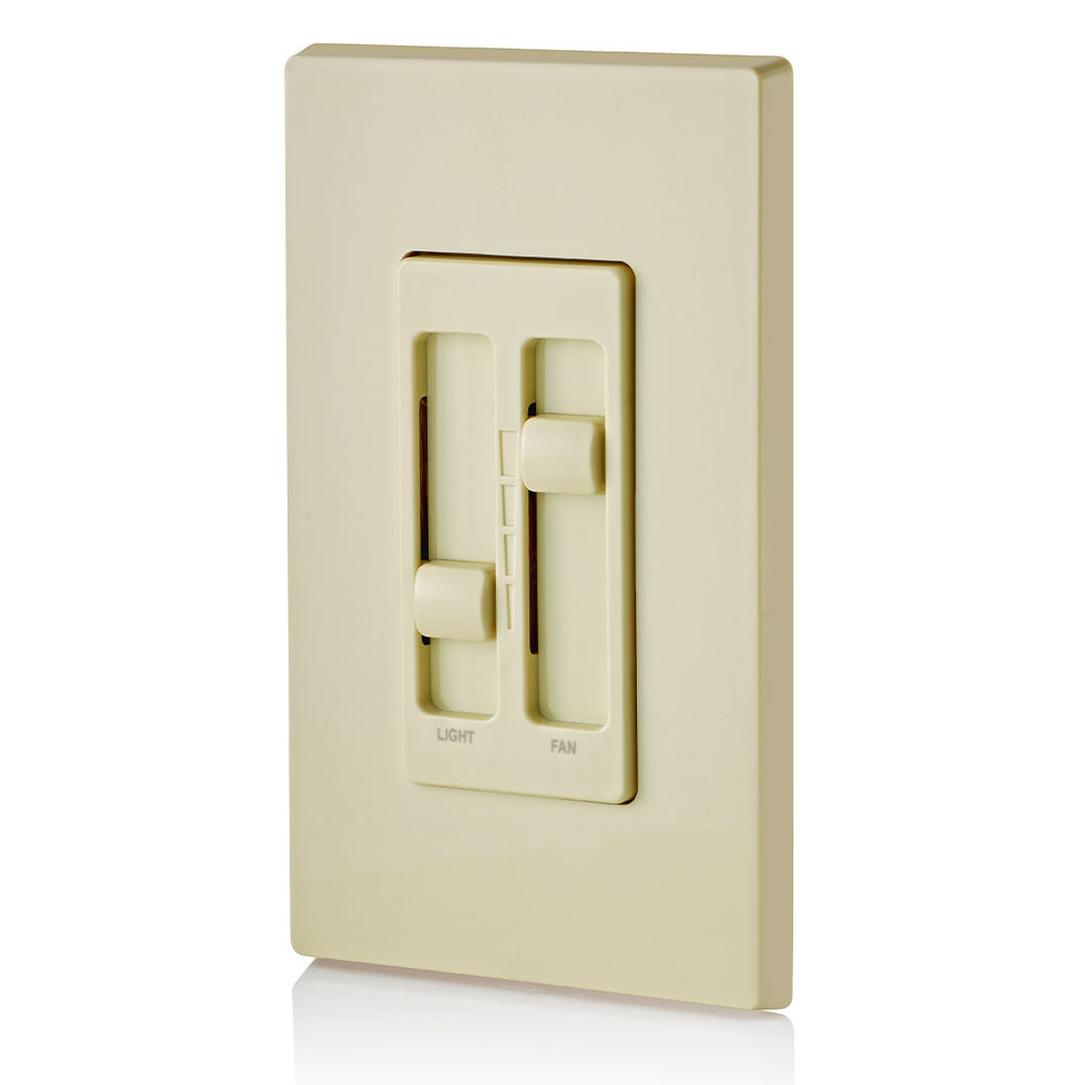 LEVITON Leviton 66DF-10I SureSlide Dual Quiet Fan and Light Control 150W-120VAC Dimmable LED and CFL 300W-120VAC Incandescent