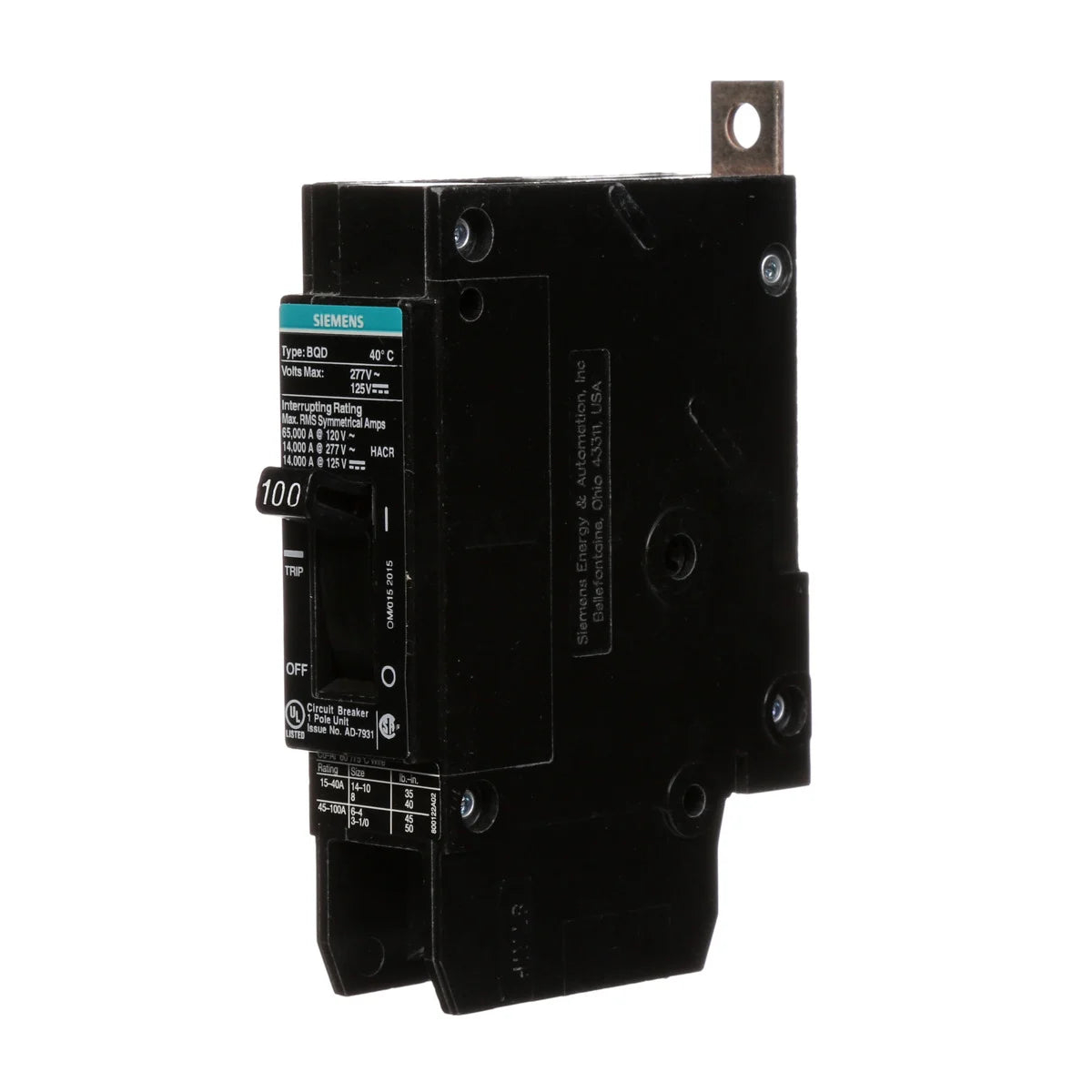 SIEMENS Siemens BQD1100 Molded Case Circuit Breaker 100 Amp 277 VAC 14 kA