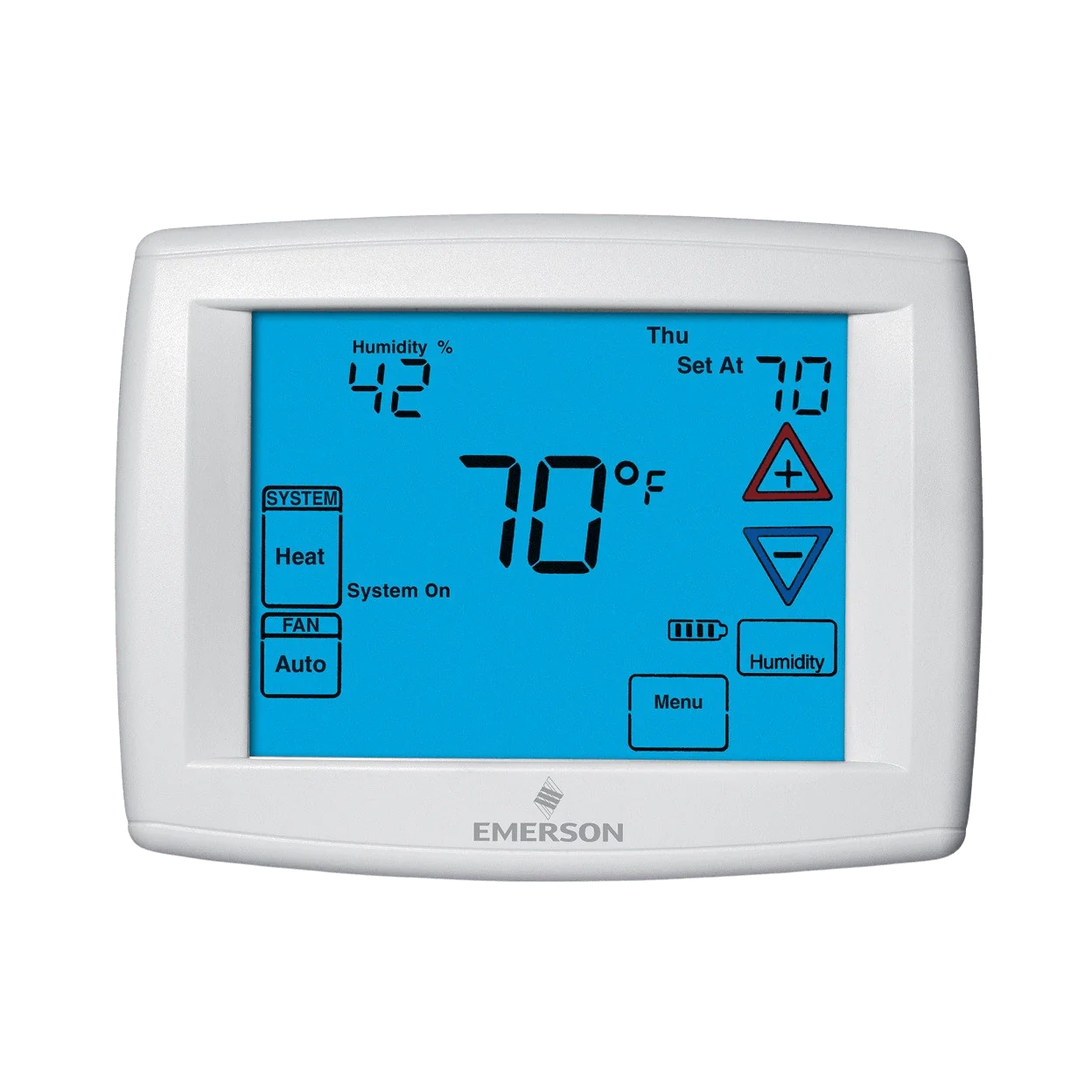 EMERSON CLIMATE TECHNOLOGIES Emerson Climate Technologies 1F951-291 White Rodgers Touchscreen 4 Heat/2 Cool Humidity Programmable or Non-Programmable Thermostat, White