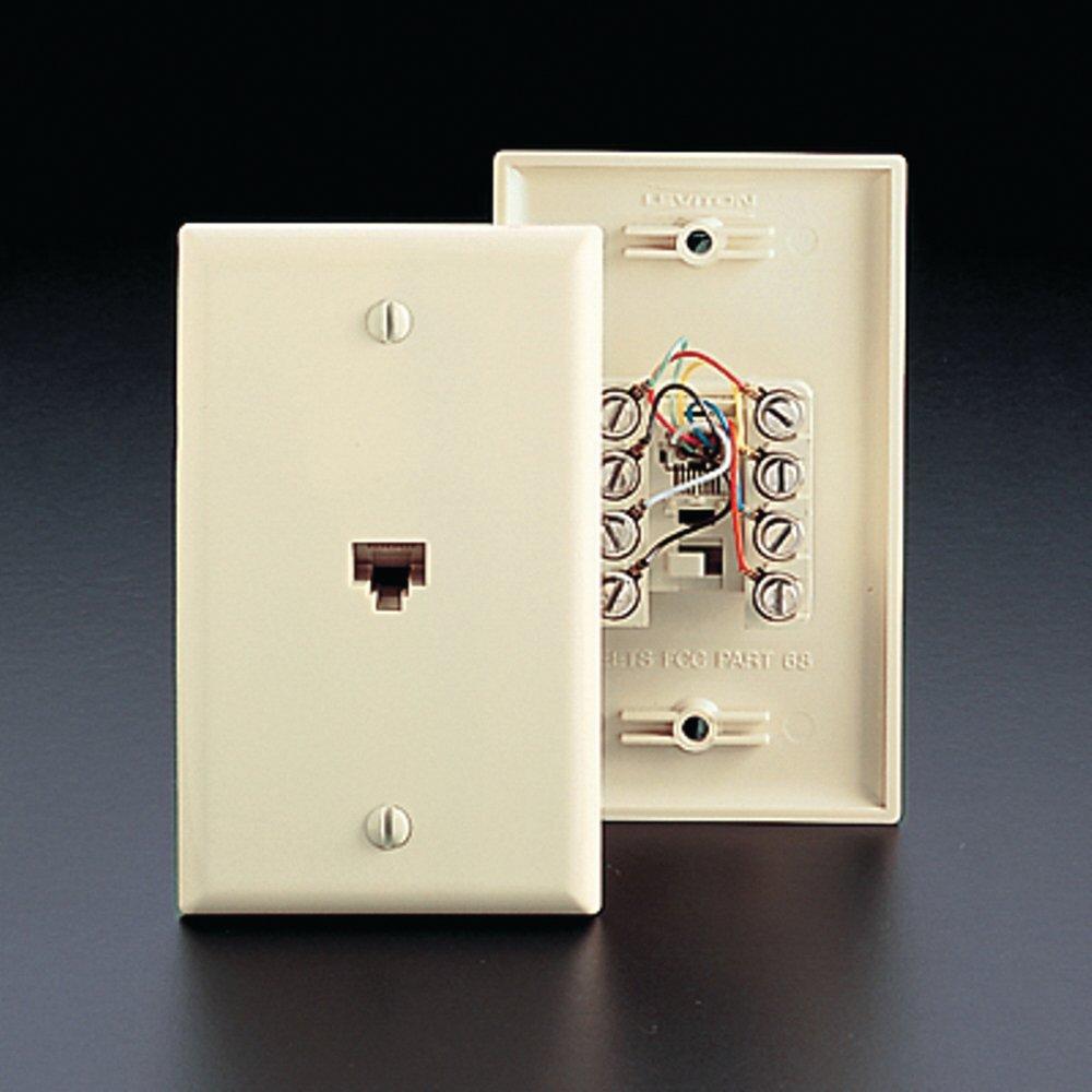 LEVITON Leviton 40249-I Standard Telephone Wall Jack, 6P4C Screw Terminal, Ivory