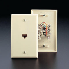 Leviton 40249-I Standard Telephone Wall Jack, 6P4C Screw Terminal, Ivory