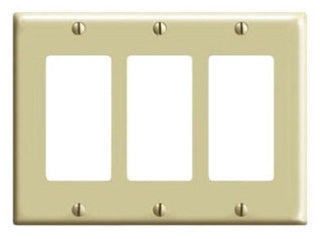LEVITON Leviton PJ263-T 3-Gang Decora/GFCI Decora Wallplate, Midway Size, Light Almond