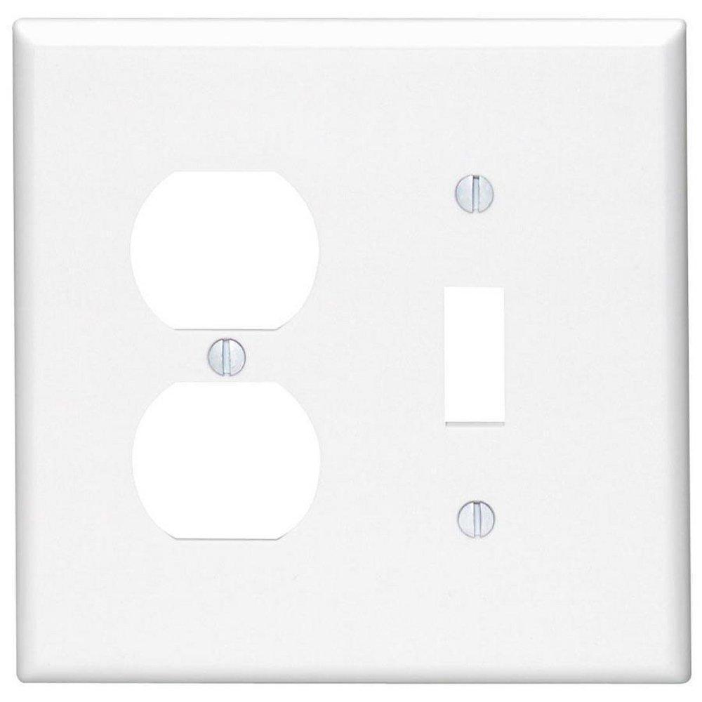 LEVITON Leviton 80505-W 2-Gang 1-Toggle 1-Duplex Device Mount Midway Size Thermoset White Combination Wallplate