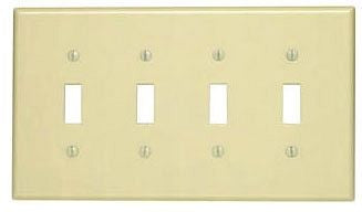 LEVITON Leviton PJ4-I 4-Gang Toggle Switch Wallplate, Midway Size - Ivory