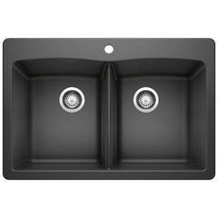 BLANCO BLANCO 440220 DIAMOND Kitchen Sink, SILGRANIT II, 33 in W x 22 in D, Dual Mount, Granite, Anthracite
