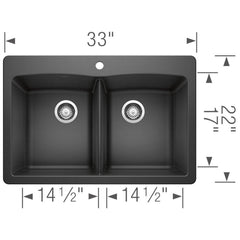 BLANCO BLANCO 440220 DIAMOND Kitchen Sink, SILGRANIT II, 33 in W x 22 in D, Dual Mount, Granite, Anthracite