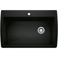 BLANCO BLANCO 442917 Diamond 33-1/2 x 22 in. 1-Hole Granite Composite Single Bowl Dual Mount Kitchen Sink in Coal Black