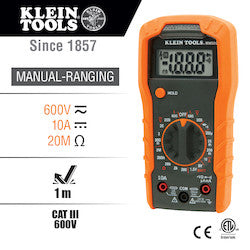 KLEIN TOOLS Klein MM300 Digital Multimeter, Manual-Ranging, 600V