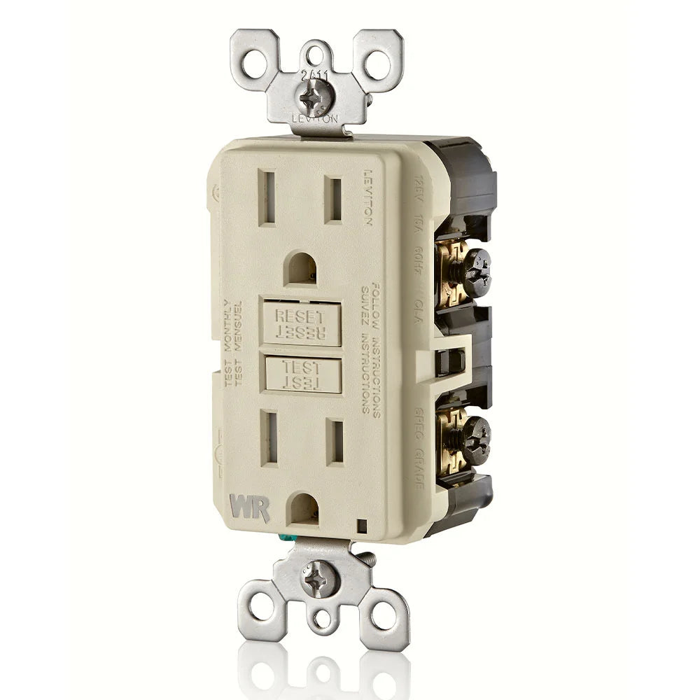 LEVITON Leviton GFWT1-T Self-Test Tamper Resistant, Weather Resistant GFCI Receptacle, 15A-125V At Receptacle, 20A-125V Feed-through
