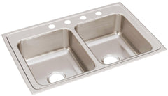 ELKAY Elkay LR33224 Lustertone Classic Stainless Steel 33 x 22 x 8-1/8 4-Hole Equal Double Bowl Drop-In Sink