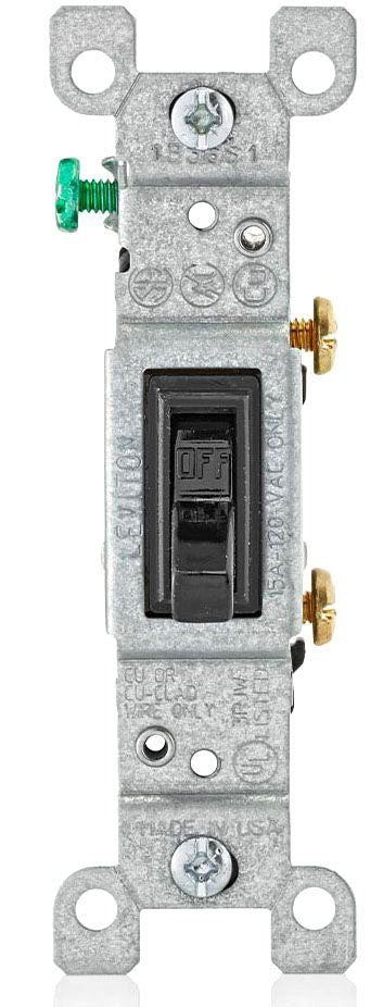 LEVITON Leviton 1451-2E Toggle Switch, 120 VAC, 15 Amp, Black