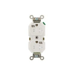 LEVITON Leviton TWR20-W Duplex Receptacle Outlet, Heavy-Duty Industrial Specification Grade, Weather and Tamper-Resistant, Smooth Face, 20 Amp, 125 Volt, Back / Side Wire, NEMA 5-20R