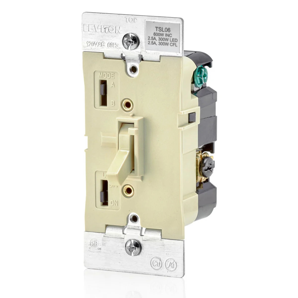 LEVITON Leviton TSL06-1LI Preset Toggle Slide Dimmer Single Pole/3-Way 600W-120VAC Incandescent 300W LED/CFL