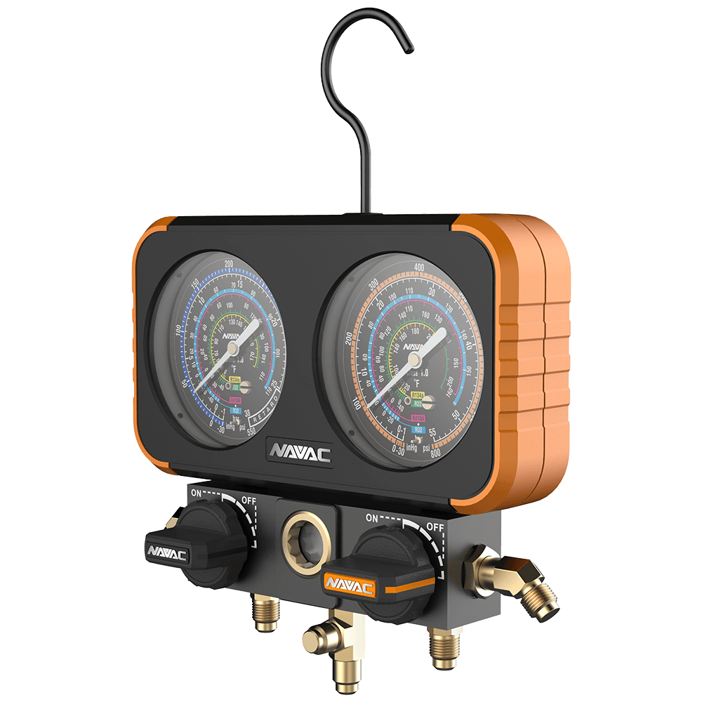 NAVAC NAVAC N2A4B Manifold Gauge, 800 psi Pressure, 3-1/8 in Dia Dial, Class 1.0 Accuracy