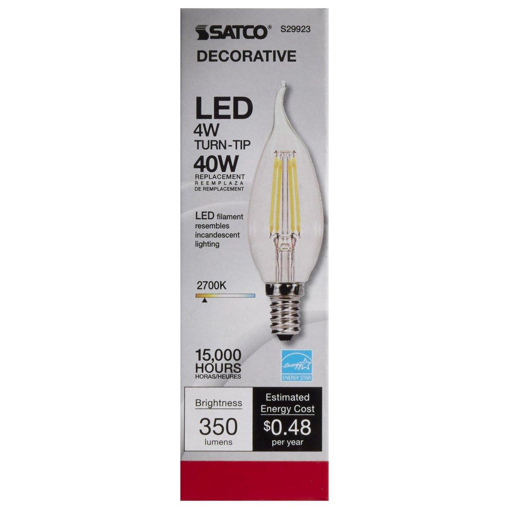 SATCO-NUVO SATCO S29923 4W CA11 LED Bulb Candelabra E-12 Base 2700 Kelvin 360 Degree Dimmable 120V